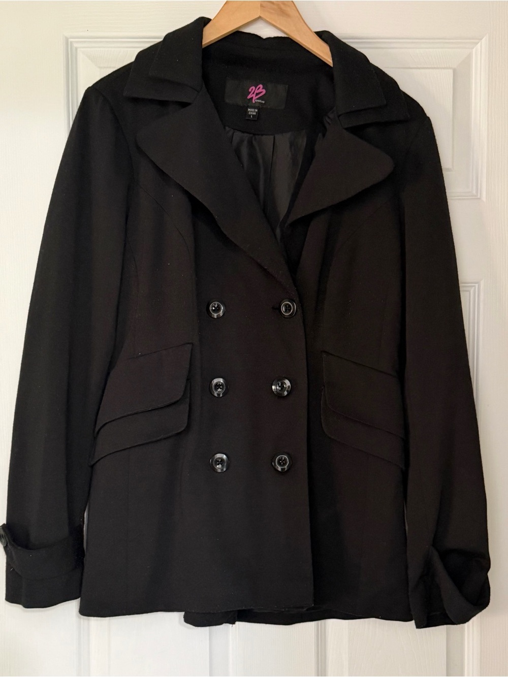 2 B bebe Black Vintage Double-Breasted Peacoat Size Large